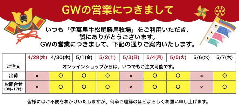 GWの営業につきまして