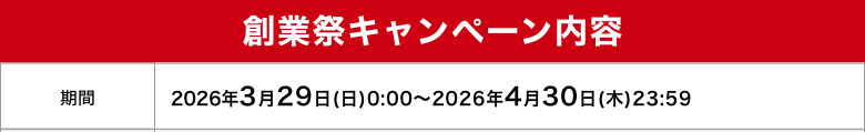 創業祭キャンペーン内容