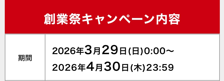 創業祭キャンペーン内容