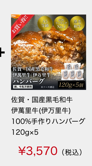 佐賀・国産黒毛和牛伊萬里牛(伊萬里牛)100%手作りハンバーグ　120ｇ×5