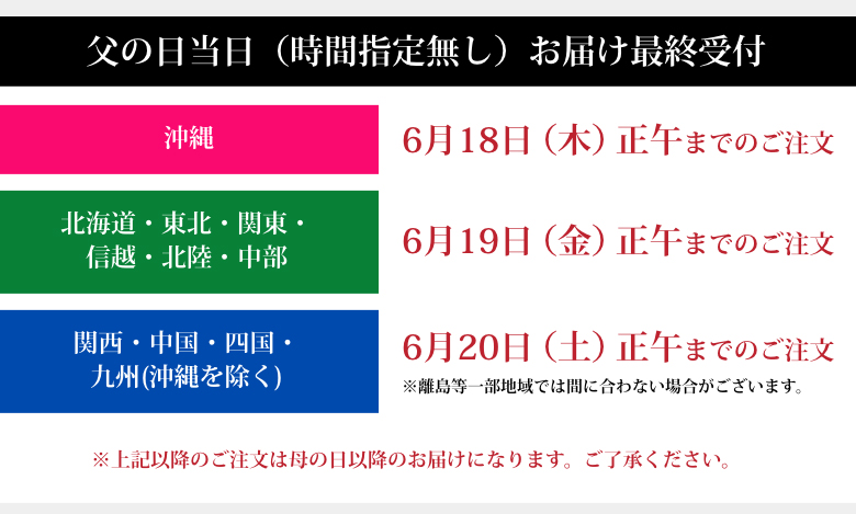 父の日当日（時間指定無し）お届け最終受付