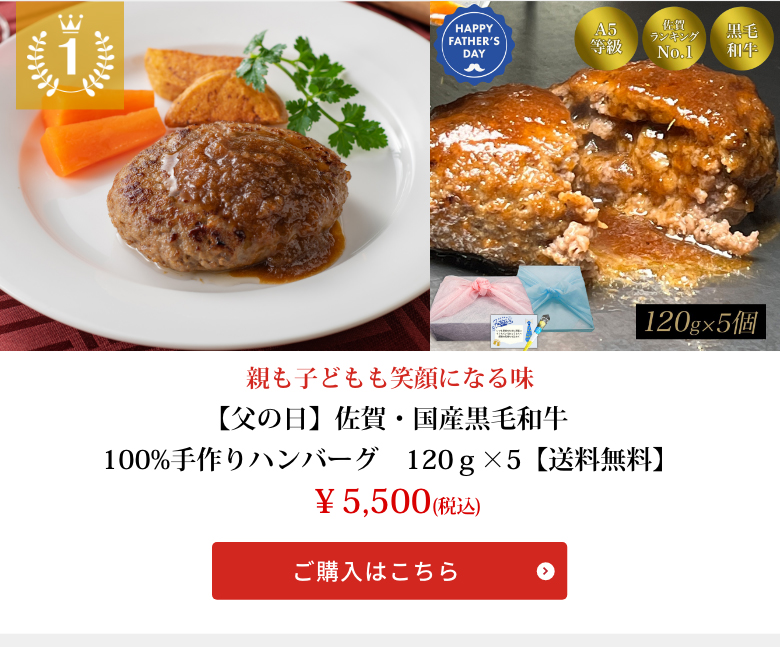 【父の日】佐賀・国産黒毛和牛 100%手作りハンバーグ　120ｇ×5【送料無料】