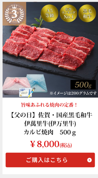 【父の日】佐賀・国産黒毛和牛 伊萬里牛(伊万里牛)カルビ焼肉　500ｇ