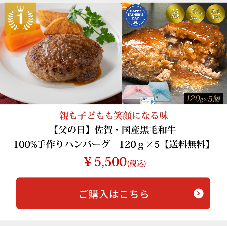 【父の日】佐賀・国産黒毛和牛 100%手作りハンバーグ　120ｇ×5【送料無料】