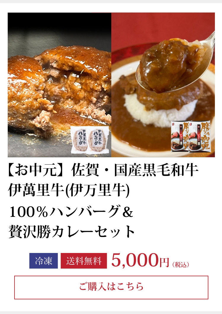 【お中元】佐賀・国産黒毛和牛 伊萬里牛(伊万里牛) 100％ハンバーグ＆贅沢勝カレーセット