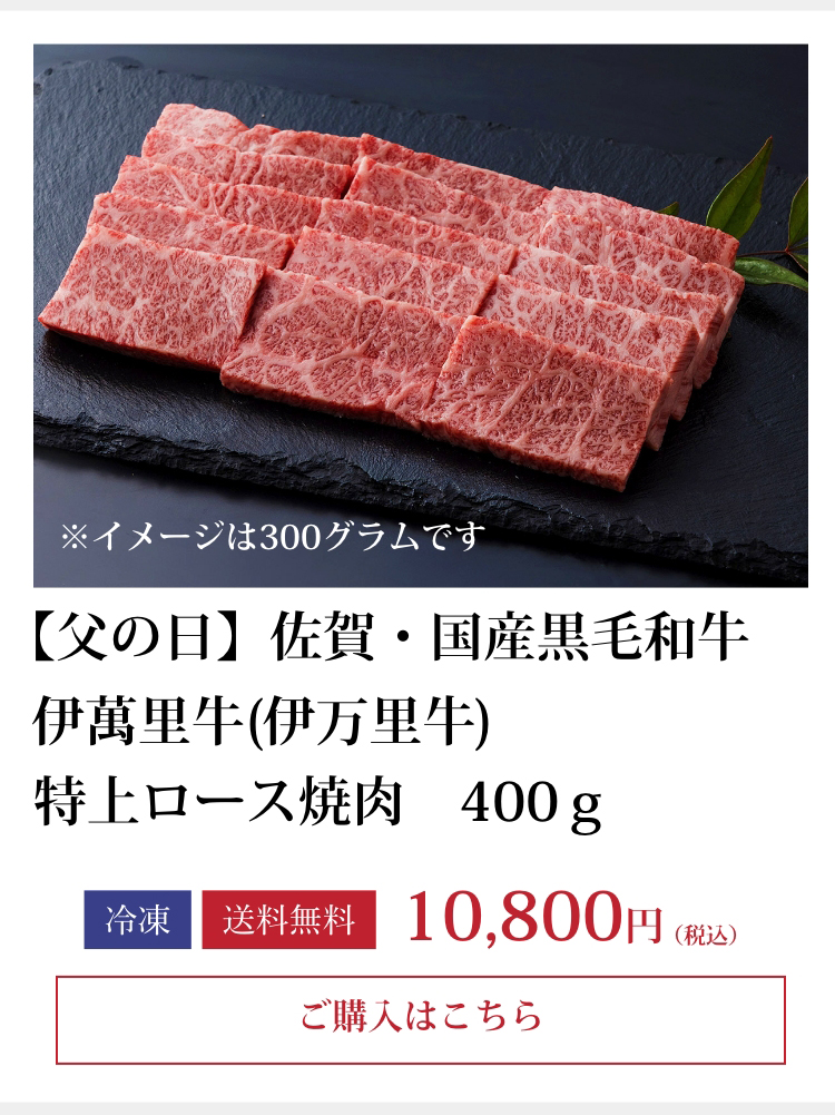 【お中元】佐賀・国産黒毛和牛 伊萬里牛(伊万里牛) 特上ロース焼肉　400g